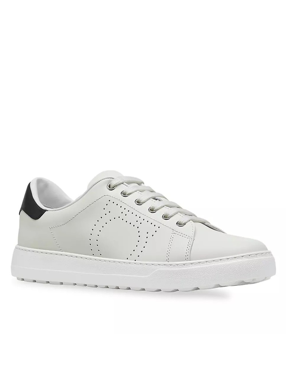 Ferragamo Pierre Low Top Sneakers in White Calf Leather, Size 41 New in Box